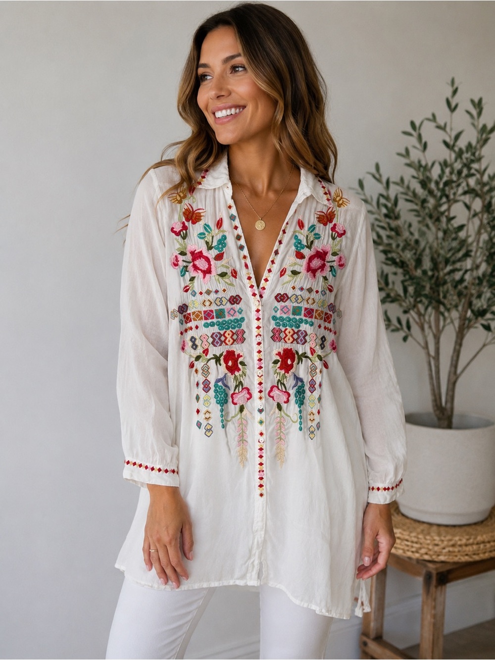 Johnny Was embroidered Tunic/Shirt Dress